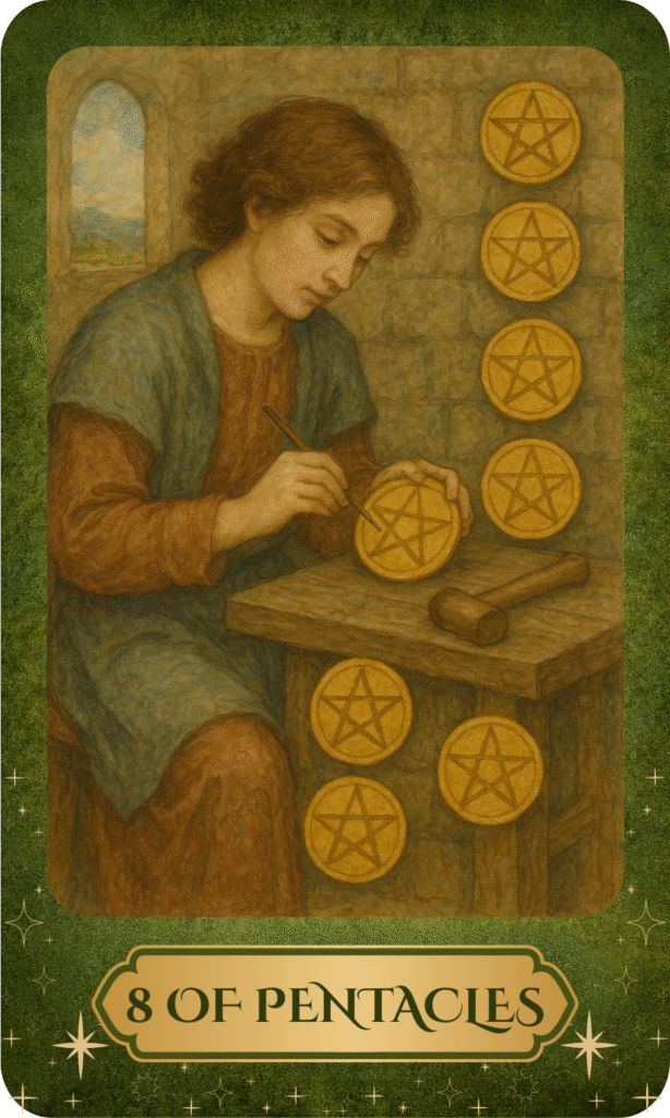 8 Of Pentacles Tarot Card Meaning Nichole s Secret Garden 8 Of Pentacles Tarot Card Meaning Nichole s Secret Garden